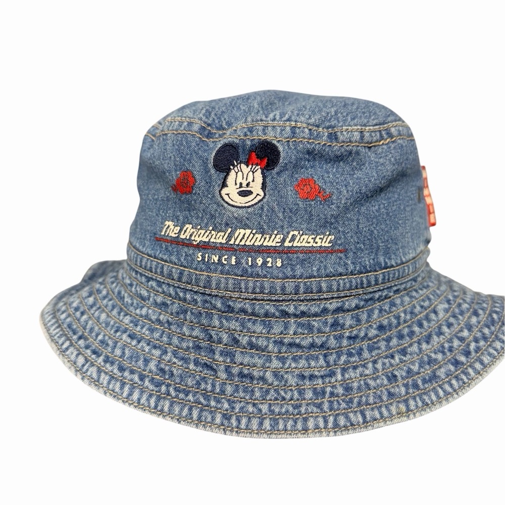 Disney Minnie Mouse Denim Bucket Hat Blue Embroidered Kids Large Y2K Style